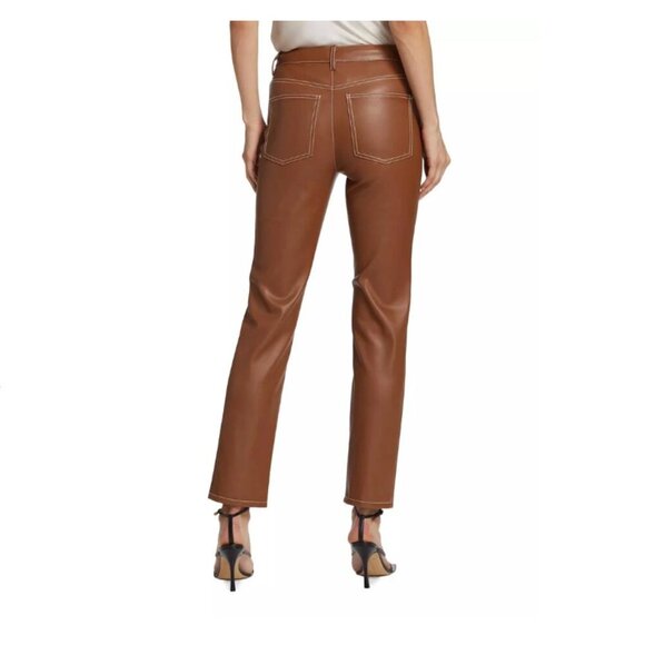 STAUD Elliot Faux Leather Mocha Brown Minimalist Straight Leg Pants Size 4 - Picture 2 of 4